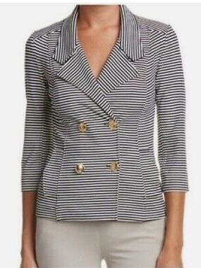 CAbi Nautical Striped Double-Breasted Blazer
